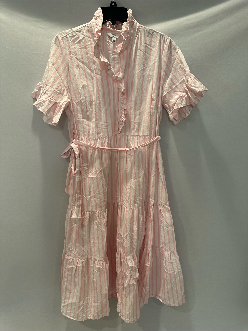 crown & ivy Pink and White Striped Ruffle Blouse